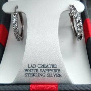 NIB Sterling Silver Lab Created White Sapphire Pierced Hoop Earrings
